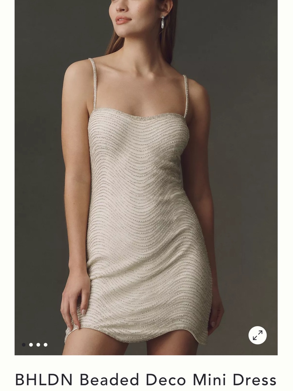 BHLDN Ivory Beaded Wave Mini Dress